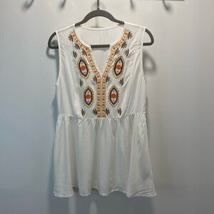 Embroidered White Sleeveless Top